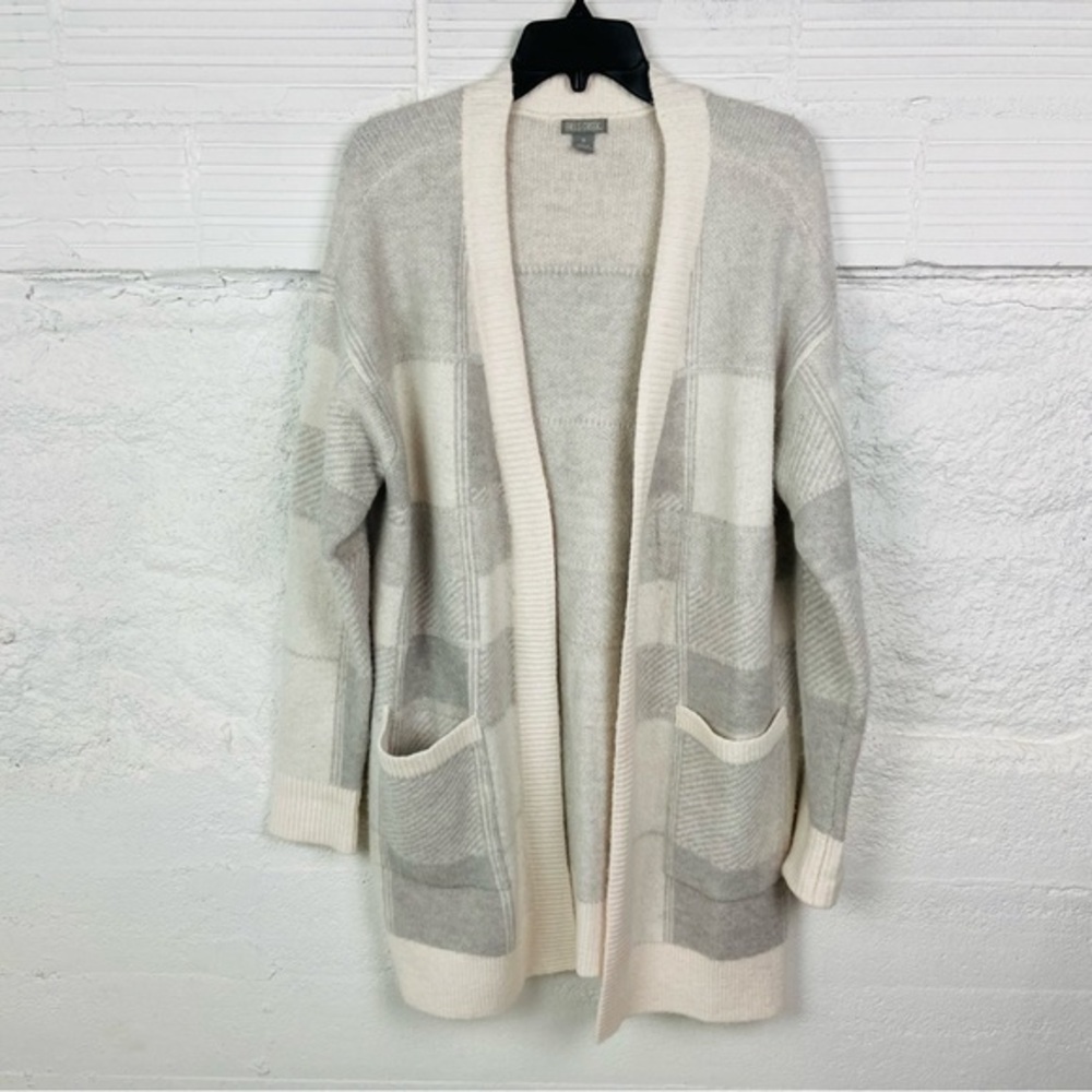 FALLS CREEK cream & gray plaid soft cozy pocket open front cardigan size 1X